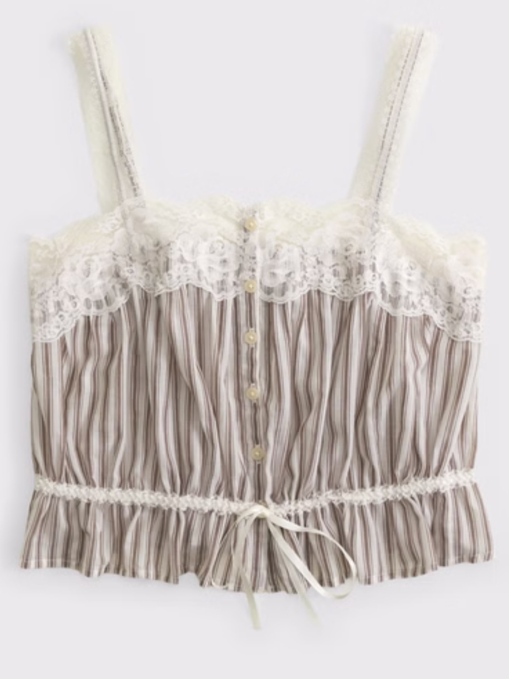 Abercrombie & Fitch Lace-Trim Striped Cami in Cream and Taupe